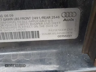 2010 Audi A4 2.0T Premium with VIN WAUBFAFL4AN002978, listed as a IAAI auction lot 41885206 with 192,200 mi miles. Bid and sale history available at carsss.com. Image 9.