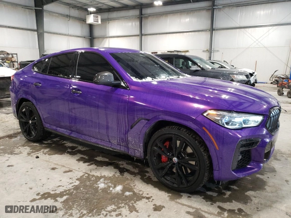 2022 BMW X6 M50i with VIN 5UXCY8C07N9K85135, listed as a Copart auction lot 45385725 with 57,106 mi miles and Salvage Title. Bid and sale history available at carsss.com. Image 4.