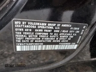 2015 Volkswagen Passat Wolfsburg Edition with VIN 1VWAT7A38FC062182, listed as a Copart auction lot 57321765 with 156,265 mi miles and Salvage title. Bid and sale history available at DreamBid. Image 12.