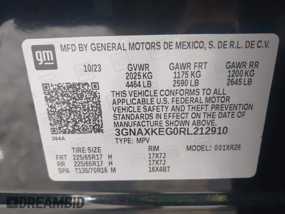 2024 Chevrolet Equinox LT with VIN 3GNAXKEG0RL212910, listed as a IAAI auction lot 40262979 with 10,243 mi miles. Bid and sale history available at carsss.com. Image 9.