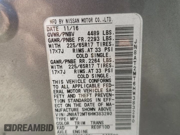 2017 Nissan Rogue SV with VIN JN8AT2MT6HW383290, listed as a Copart auction lot 52395245 with 161,217 mi miles and Salvage Title. Bid and sale history available at carsss.com. Image 12.