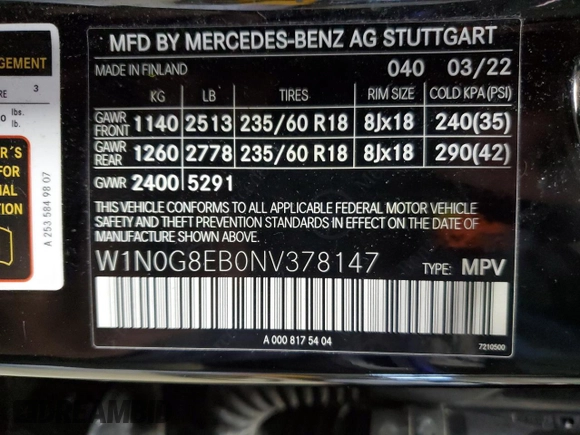 2022 Mercedes-Benz GLC 300 with VIN W1N0G8EB0NV378147, listed as a Copart auction lot 53201525 with 46,630 mi miles and Salvage Title. Bid and sale history available at DreamBid. Image 15.