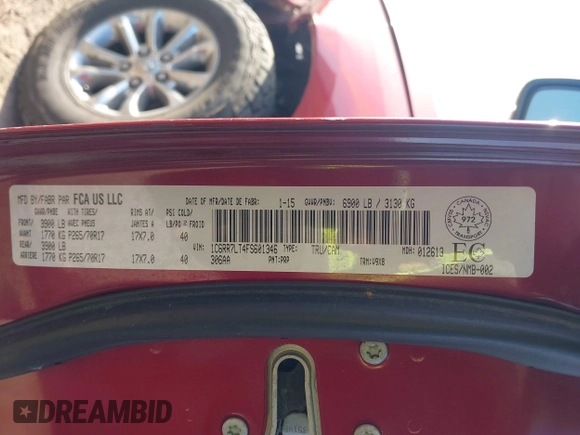 2015 Ram 1500 Lone Star with VIN 1C6RR7LT4FS601346, listed as a IAAI auction lot 42228545 with 129,661 mi miles and . Bid and sale history available at DreamBid. Image 9.