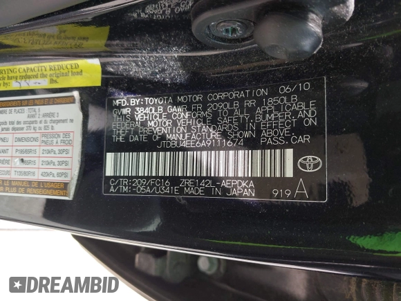 2010 Toyota Corolla с VIN JTDBU4EE6A9111674, выставлен на аукционе IAAI как лот 42363223 с пробегом 68 858 миль миль и . История ставок и продаж доступна на DreamBid. Изображение 9.