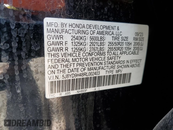 2024 Acura MDX Technology with VIN 5J8YD9H48RL002403, listed as a Copart auction lot 89044185 with Not provided miles and Clean title. Bid and sale history available at DreamBid. Image 13.