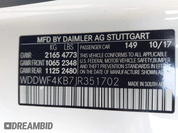 2018 Mercedes-Benz C 300 z VIN WDDWF4KB7JR351702, wystawiony jako IAAI lot #41979629 z przebiegiem 110 799 mil mil oraz . Historia ofert i sprzedaży dostępna na DreamBid. Obrazek 9.