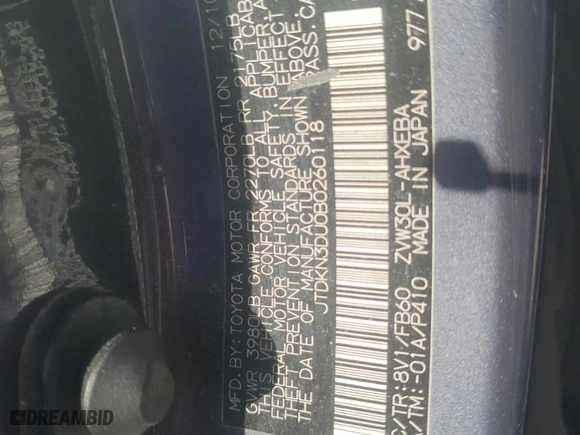 2011 Toyota Prius I with VIN JTDKN3DU0B0260118, listed as a Copart auction lot 52765075 with 246,557 mi miles and Salvage Title. Bid and sale history available at carsss.com. Image 13.