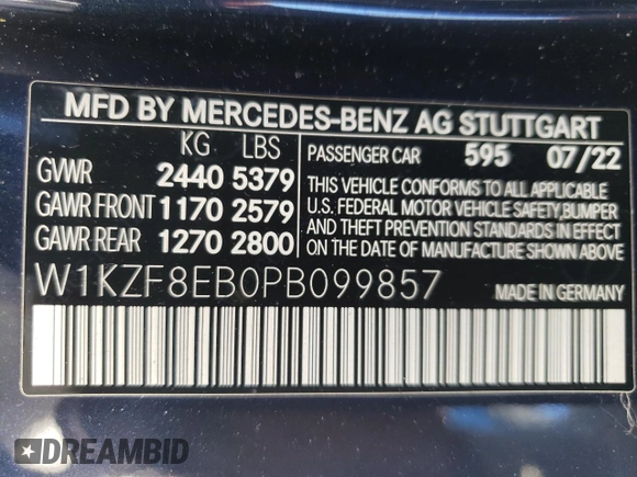 2023 Mercedes-Benz E 350 with VIN W1KZF8EB0PB099857, listed as a Copart auction lot 47774245 with 35,718 mi miles and Salvage Title. Bid and sale history available at DreamBid. Image 14.