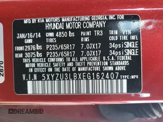 2014 Hyundai Santa Fe z VIN 5XYZU3LBXEG162407, wystawiony jako Copart lot #57793885 z przebiegiem 138 553 mil mil oraz Nie do naprawy • Non repairable. Historia ofert i sprzedaży dostępna na DreamBid. Obrazek 13.