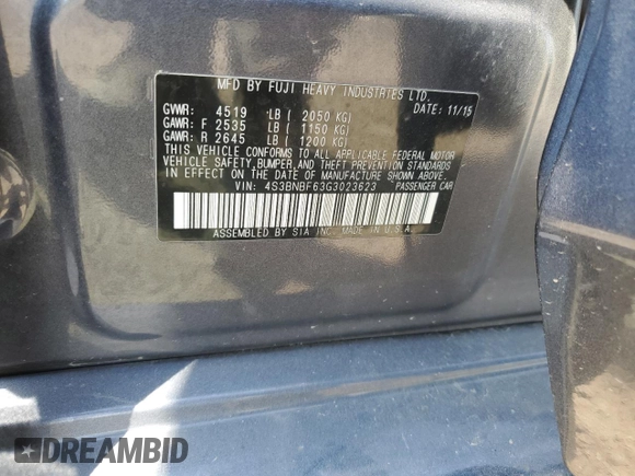 2016 Subaru Legacy Premium z VIN 4S3BNBF63G3023623, wystawiony jako Copart lot #54477885 z przebiegiem 52 325 mil mil oraz Szkoda całkowita • Salvage title. Historia ofert i sprzedaży dostępna na DreamBid. Obrazek 12.