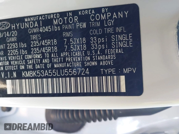 2020 Hyundai Kona Ultimate with VIN KM8K53A55LU556724, listed as a IAAI auction lot 41370388 with 23,651 mi miles. Bid and sale history available at carsss.com. Image 9.