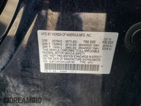 2019 Acura MDX Technology with VIN 5J8YD4H04KL025196, listed as a Copart auction lot 88458975 with 88,736 mi miles and Salvage title. Bid and sale history available at DreamBid. Image 13.