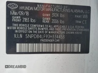 2018 Hyundai Elantra SEL with VIN 5NPD84LF9JH334453, listed as a Copart auction lot 51203565 with 121,635 mi miles and Salvage Title. Bid and sale history available at DreamBid. Image 12.