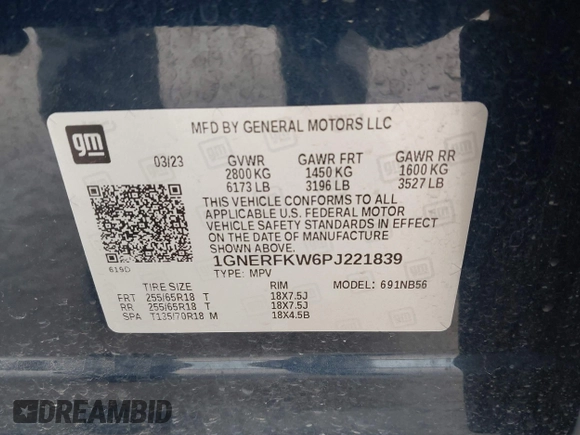 2023 Chevrolet Traverse LS with VIN 1GNERFKW6PJ221839, listed as a IAAI auction lot 42064680 with 41,183 mi miles and . Bid and sale history available at DreamBid. Image 9.