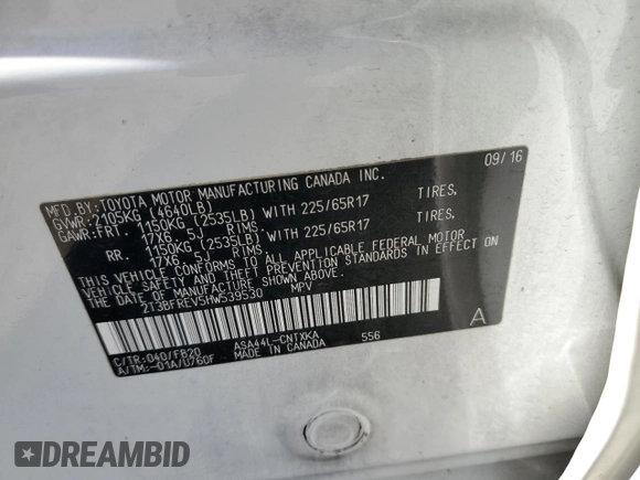 2017 Toyota RAV4 LE z VIN 2T3BFREV5HW539530, wystawiony jako Copart lot #63532715 z przebiegiem 86 515 mil mil oraz Szkoda całkowita • Salvage title. Historia ofert i sprzedaży dostępna na DreamBid. Obrazek 12.