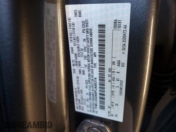 2023 Ford Escape Active with VIN 1FMCU0GN9PUA86314, listed as a Copart auction lot 49451645 with 41,860 mi miles and Salvage Title. Bid and sale history available at DreamBid. Image 15.
