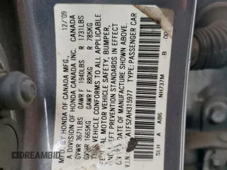2010 Honda Civic LX with VIN 2HGFA1F52AH315977, listed as a Copart auction lot 54240115 with 217,883 mi miles and Salvage Title. Bid and sale history available at DreamBid. Image 12.