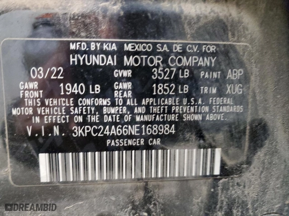 2022 Hyundai Accent SE with VIN 3KPC24A66NE168984, listed as a Copart auction lot 49414035 with 85,969 mi miles and Salvage Title. Bid and sale history available at carsss.com. Image 12.