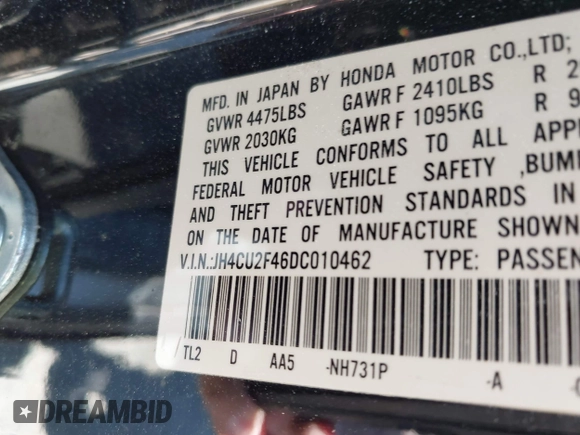 2013 Acura TSX z VIN JH4CU2F46DC010462, wystawiony jako IAAI lot #42588181 z przebiegiem 163 412 mil mil oraz . Historia ofert i sprzedaży dostępna na DreamBid. Obrazek 9.