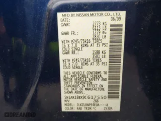 2009 Nissan Pathfinder SE with VIN 5N1AR18BX9C617550, listed as a IAAI auction lot 41918521 with 1 mi miles. Bid and sale history available at carsss.com. Image 9.