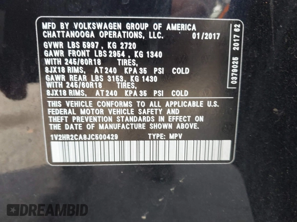 2018 Volkswagen Atlas Launch Edition с VIN 1V2HR2CA8JC500429, выставлен на аукционе IAAI как лот 40957780 с пробегом 69 353 миль миль и . История ставок и продаж доступна на DreamBid. Изображение 9.