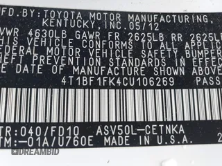 2012 Toyota Camry L with VIN 4T1BF1FK4CU106269, listed as a IAAI auction lot 41934780 with 137,867 mi miles. Bid and sale history available at carsss.com. Image 9.