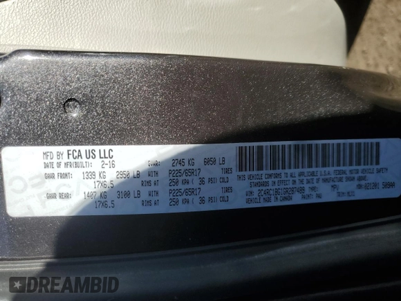 2016 Chrysler Town & Country Touring with VIN 2C4RC1BG1GR287489, listed as a Copart auction lot 46703405 with 189,371 mi miles and Salvage Title. Bid and sale history available at DreamBid. Image 13.