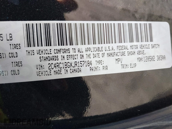 2018 Chrysler Pacifica Touring L with VIN 2C4RC1BGXJR157184, listed as a IAAI auction lot 41803388 with 102,095 mi miles and . Bid and sale history available at DreamBid. Image 9.