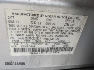 2008 Nissan Altima 2.5 S with VIN 1N4AL21E78C132934, listed as a IAAI auction lot 42085041 with 151,660 mi miles. Bid and sale history available at carsss.com. Image 9.