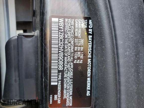 2017 BMW i3 z VIN WBY1Z8C32HV890898, wystawiony jako Copart lot #57968095 z przebiegiem 76 806 mil mil oraz Szkody całkowita. Historia ofert i sprzedaży dostępna na DreamBid. Obrazek 13.