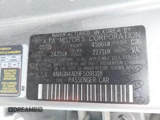 2015 Kia Optima EX with VIN KNAGN4AD9F5091318, listed as a IAAI auction lot 42181251 with 126,234 mi miles and . Bid and sale history available at DreamBid. Image 9.
