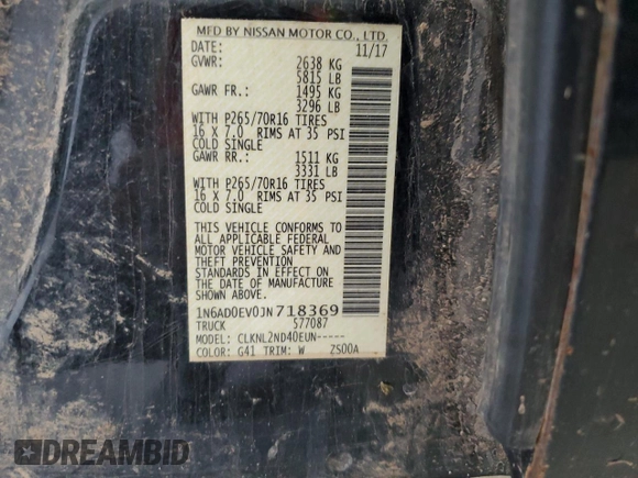 2018 Nissan Frontier Pro-4X with VIN 1N6AD0EV0JN718369, listed as a Copart auction lot 51338655 with 213,149 mi miles and Clean title. Bid and sale history available at DreamBid. Image 12.