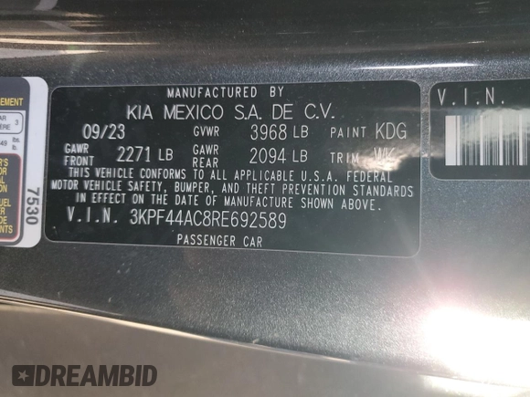 2024 Kia Forte GT with VIN 3KPF44AC8RE692589, listed as a Copart auction lot 48215805 with 30,887 mi miles and Salvage Title. Bid and sale history available at carsss.com. Image 12.