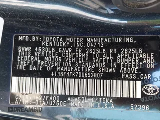 2013 Toyota Camry L with VIN 4T1BF1FK7DU692807, listed as a IAAI auction lot 42013200 with 1 mi miles. Bid and sale history available at carsss.com. Image 9.