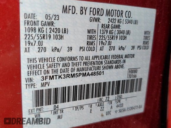 2023 Ford Mustang Mach-E Premium with VIN 3FMTK3RM5PMA48501, listed as a Copart auction lot 52935775 with 41,494 mi miles and Salvage title. Bid and sale history available at DreamBid. Image 14.