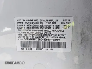 2016 Acura MDX w/Tech with VIN 5FRYD4H47GB045999, listed as a IAAI auction lot 42041010 with 124,096 mi miles. Bid and sale history available at carsss.com. Image 9.