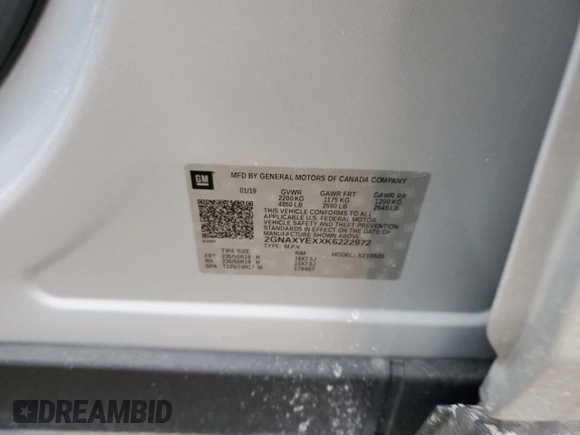 2019 Chevrolet Equinox Premier with VIN 2GNAXYEXXK6222972, listed as a Copart auction lot 43965575 with 51,249 mi miles and Salvage title. Bid and sale history available at DreamBid. Image 16.