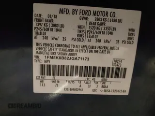 2018 Ford Explorer с VIN 1FM5K8B82JGA71173, выставлен на аукционе IAAI как лот 41552028 с пробегом 87 176 миль миль и . История ставок и продаж доступна на DreamBid. Изображение 9.