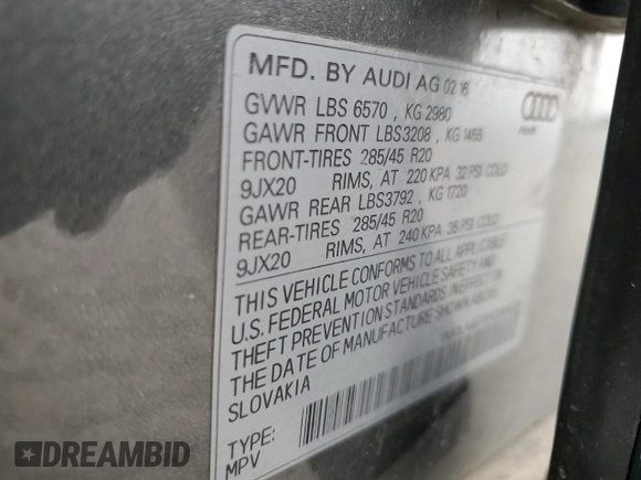 2017 Audi Q7 Premium Plus with VIN WA1LAAF72HD009222, listed as a Copart auction lot 55441265 with 98,482 mi miles and Clean Title. Bid and sale history available at DreamBid. Image 13.