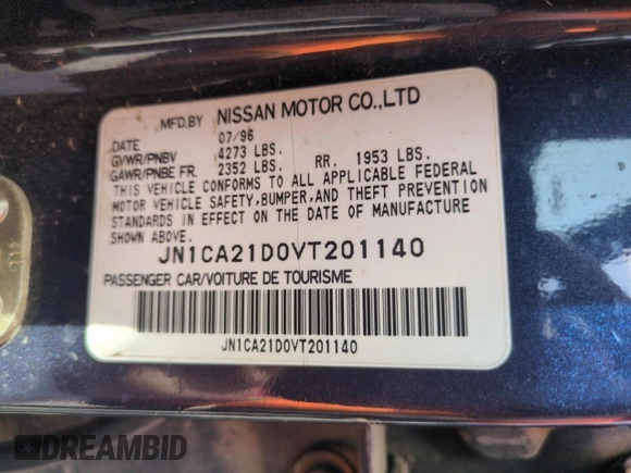 1997 Nissan Maxima GXE with VIN JN1CA21D0VT201140, listed as a Copart auction lot 52230495 with 286,440 mi miles and Clean title. Bid and sale history available at DreamBid. Image 13.