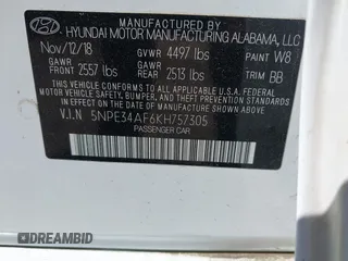 2019 Hyundai Sonata SEL with VIN 5NPE34AF6KH757305, listed as a IAAI auction lot 41860016 with 39,372 mi miles and . Bid and sale history available at DreamBid. Image 9.