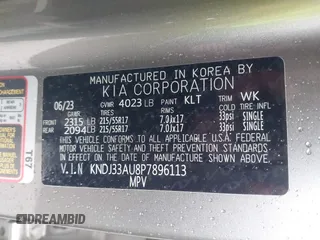 2023 Kia Soul EX with VIN KNDJ33AU8P7896113, listed as a IAAI auction lot 41896500 with 36,599 mi miles. Bid and sale history available at carsss.com. Image 9.