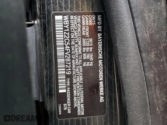 2015 BMW i3 z VIN WBY1Z2C54FV287219, wystawiony jako Copart lot #86270054 z przebiegiem 82 931 mil mil oraz Czysty tytuł • Clean title. Historia ofert i sprzedaży dostępna na DreamBid. Obrazek 12.