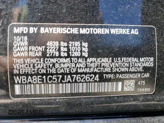 2018 BMW 3 Series 330e iPerformance with VIN WBA8E1C57JA762624, listed as a Copart auction lot 50692415 with 36,744 mi miles and Salvage Title. Bid and sale history available at carsss.com. Image 14.