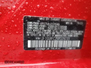 2024 Subaru Impreza Sport with VIN JF1GUAFC2R8315039, listed as a Copart auction lot 82832614 with 5,888 mi miles and Salvage Title. Bid and sale history available at carsss.com. Image 12.