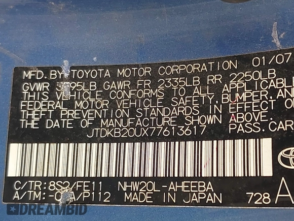 2007 Toyota Prius with VIN JTDKB20UX77613617, listed as a IAAI auction lot 42149858 with 236,137 mi miles. Bid and sale history available at carsss.com. Image 9.