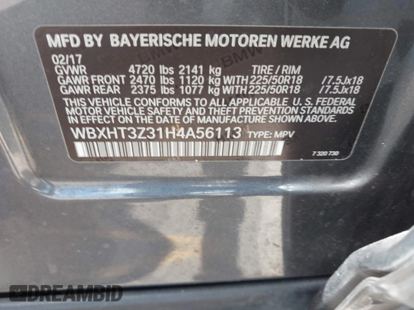 2017 BMW X1 xDrive28i with VIN WBXHT3Z31H4A56113, listed as a IAAI auction lot 42397932 with 70,252 mi miles and . Bid and sale history available at DreamBid. Image 9.
