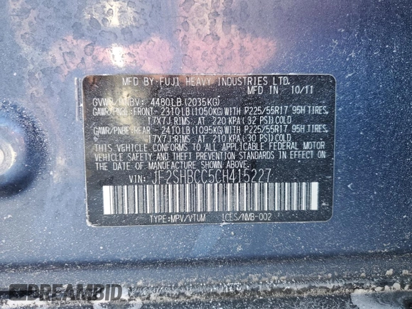 2012 Subaru Forester 2.5X Premium with VIN JF2SHBCC5CH415227, listed as a Copart auction lot 89391665 with 104,396 mi miles and Salvage Title. Bid and sale history available at carsss.com. Image 13.
