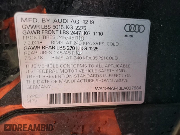 2020 Audi allroad A4 Prestige z VIN WA19NAF43LA037884, wystawiony jako Copart lot #42442233 z przebiegiem 17 498 mil mil oraz . Historia ofert i sprzedaży dostępna na DreamBid. Obrazek 13.