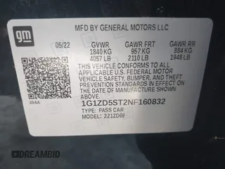 2022 Chevrolet Malibu LT with VIN 1G1ZD5ST2NF160832, listed as a IAAI auction lot 42170246 with 50,397 mi miles and . Bid and sale history available at DreamBid. Image 9.